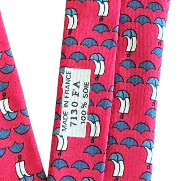 Hermes Men's Classic Tie Nautical Sailboats Red Satin 100% Silk 7130 FA Red Blue - Picture 6 of 8